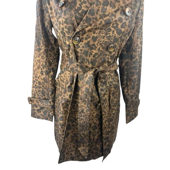 Cachè Leopard Animal Print Trench Coat Large Belted Lined Old Money Y2k Style - Picture 6 of 16